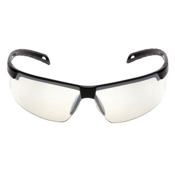 Safety Glasses, 134.3 mm wd, 163.5 mm lg, 1.8 mm thk, I/O Mirror, Half Frame, Black