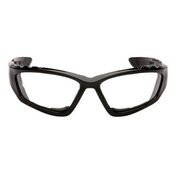 Safety Glasses, 136 mm wd, 116 mm lg, 10 mm thk, Anti-Fog, Clear, Framed, Black