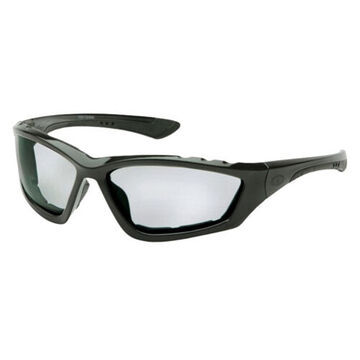 Safety Glasses, 136 mm wd, 116 mm lg, 10 mm thk, Anti-Fog, Light Gray, Framed, Black