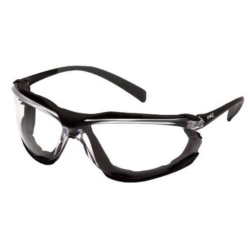 Safety Glasses, 135 mm wd, 161 mm lg, 1.6 mm thk, H2X Anti-Fog, Clear, Foam Lined Frame, Black