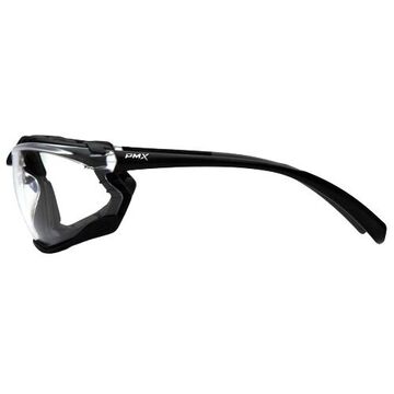 Safety Glasses, 135 mm wd, 161 mm lg, 1.6 mm thk, H2X Anti-Fog, Clear, Foam Lined Frame, Black