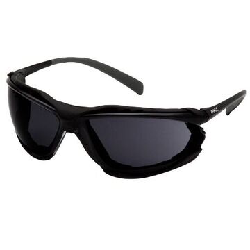 Safety Glasses, 135 mm wd, 161 mm lg, 1.6 mm thk, H2MAX Anti-Fog, Dark Gray, Foam Lined Frame, Black