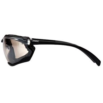 Safety Glasses, 135 mm wd, 161 mm lg, 1.6 mm thk, Anti-Fog, I/O Mirror, Foam Lined Frame, Black