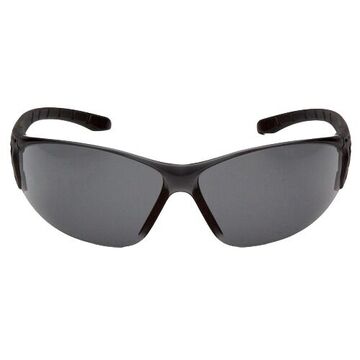Safety Glasses, 130 mm wd, 157 mm lg, 1.8 mm thk, H2X Anti-Fog, Gray, Half Frame, Black