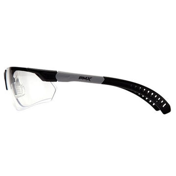 Flexible Safety Glasses, 132.5 mm wd, 158 mm lg, 2.2 mm thk, Anti-Fog, Clear, Vented Frame, Black-Gray