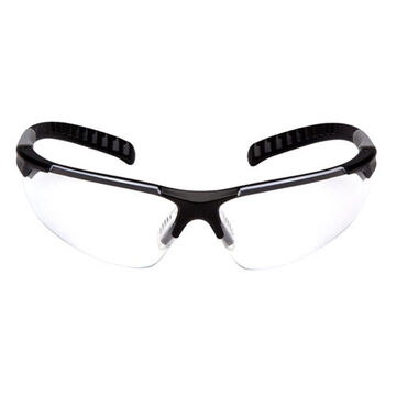 Flexible Safety Glasses, 132.5 mm wd, 158 mm lg, 2.2 mm thk, Anti-Fog, Clear, Vented Frame, Black-Gray