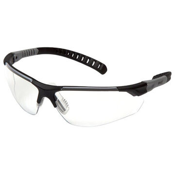 Flexible Safety Glasses, 132.5 mm wd, 158 mm lg, 2.2 mm thk, Anti-Scratch, Clear, Vented Frame, Black-Gray