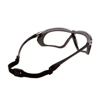 Adjustable Safety Glasses, 130.5 mm wd, 170 mm lg, 2 mm thk, Anti-Fog, Clear, Vented Frame, Black-Gray
