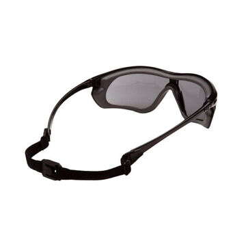 Adjustable Safety Glasses, 130.5 mm wd, 170 mm lg, 2 mm thk, Anti-Fog, Gray, Vented Frame, Black-Gray