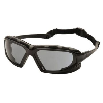 Safety Glasses, 136.5 mm wd, 166 mm lg, 2.3 mm thk, H2X Anti-Fog, Gray, Vented Frame, Black-Gray