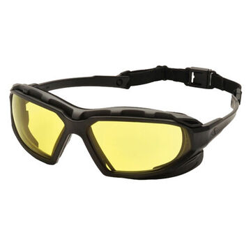 Safety Glasses, 136.5 mm wd, 166 mm lg, 2.3 mm thk, H2X Anti-Fog, Amber, Vented Frame, Black-Gray