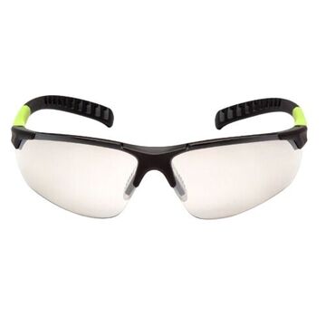 Flexible Safety Glasses, 132.5 mm wd, 158 mm lg, 2.2 mm thk, Anti-Scratch, I/O Mirror, Gray-Lime