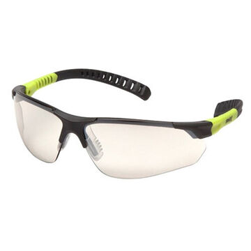 Flexible Safety Glasses, 132.5 mm wd, 158 mm lg, 2.2 mm thk, Anti-Scratch, I/O Mirror, Gray-Lime