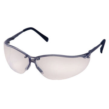 Safety Glasses, 135 mm wd, 157 mm lg, 2.2 mm thk, Anti-Scratch, Clear, Half Frame, Gun Metal