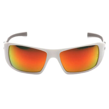 Safety Glasses, 131 mm wd, 163.5 mm lg, 2.3 mm thk, Medium, Anti-Scratch, Sky Red Mirror, Full Frame, White