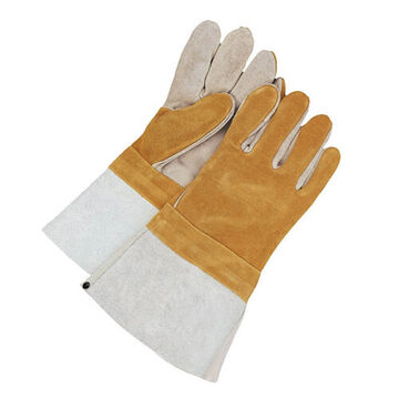 Welding Gloves, Large, Split Cowhide Palm, Gold/Gray, Left and Right Hand, Split Cowhide