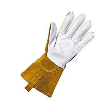 Gants de soudage TIG, paume en cuir de chèvre grain, gris/jaune, main gauche et droite, cuir de vache