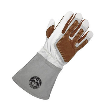 Tig Welding Gloves, Grain Goatskin Palm, Brown/white, Left And Right Hand, Goatskin