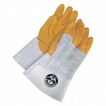 TIG Welding Gloves, Medium, Split Deerskin Palm, Gray/Yellow, Left and Right Hand, Cowhide