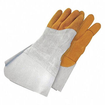 TIG Welding Gloves, Medium, Grain Deerskin Palm, Gray/Yellow, Left and Right Hand, Cowhide