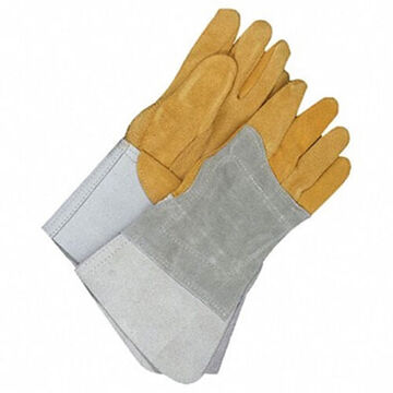 Tig Welding Gloves, Reverse Grain Deerskin Palm, Gray, Yellow, Cowhide, Deerskin