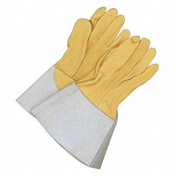 TIG Welding Gloves, Medium, Grain Deerskin Palm, Gray/Yellow, Left and Right Hand, Cowhide