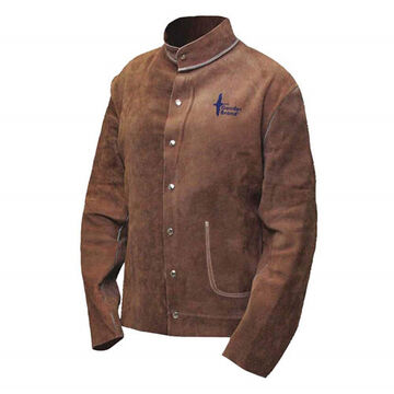 Split Leather Welding Jacket, 2X-Large, Cowhide Leather, Brown, 50 to 52 in Chest