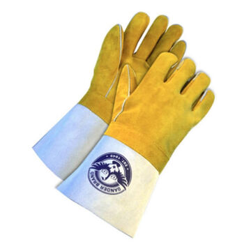 Tig Welding Gloves, Universal, Cowhide Palm, Yellow, Gray Cuff, Left And Right Hand, Straight Thumb, Leather Back Hand