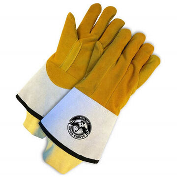 TIG Welding Gloves, No. 10/Medium, Deerskin Palm, Yellow, Gray Cuff, Left and Right Hand, Straight Thumb, Cowhide Cuff, Deerskin