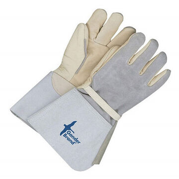 Welding Gloves, Medium, Grain Cowhide Leather Palm, Gray/Tan, Left and Right Hand