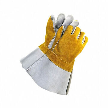 Gants de soudage, universels, paume en cuir de vache fendu, gris/jaune, cuir de vache