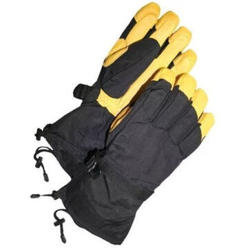 Ski Gloves, 2X-Large, Grain Deerskin Palm, Black, Gold, Keystone Thumb, Nylon Back Hand