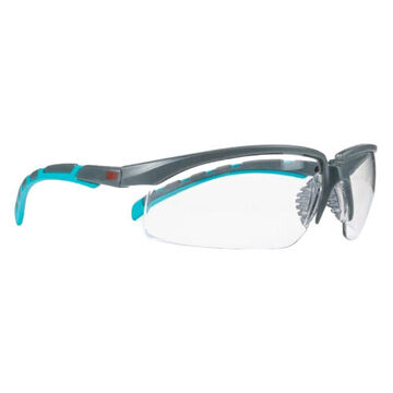 Safety Goggle, Medium, Anti-Fog, Scratch-Resistant, Clear, Half Frame, Gray/Teal