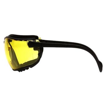 Safety Glasses, 143 mm wd, 81 mm lg, 2.1 mm thk, Universal, H2X Anti-Fog, Amber, Vented Frame, Black