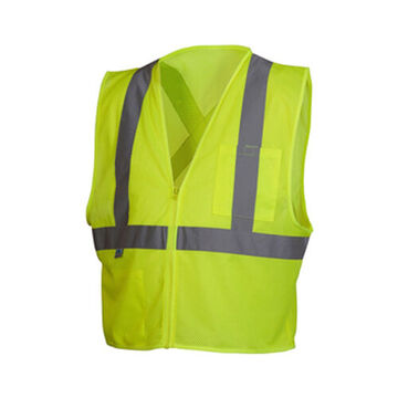 Lightweight Safety Vest, Large, High Visibility Lime, Polyester, Class 2, 26 in Chest