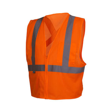 Lightweight Safety Vest, Large, High Visibility Orange, Polyester, Class 2, 29.5 in Chest