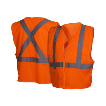 Lightweight Safety Vest, Large, High Visibility Orange, Polyester, Class 2, 29.5 in Chest