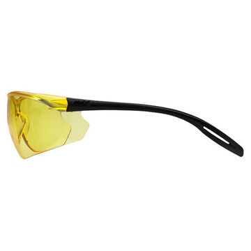 Safety Glasses, 135 mm wd, 151 mm lg, 1.6 mm thk, Anti-Scratch, Amber, Frameless, Black