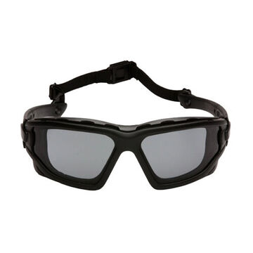 Safety Glasses, 144 mm wd, 160 mm lg, 1.8 mm thk, Anti-Fog, Gray, Vented Frame, Black