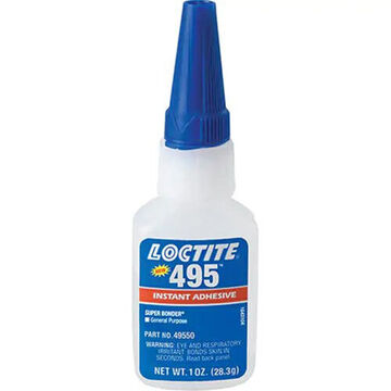 Instant Adhesive, Bottle, 28.3 g Container, Liquid, Clear, 1.1 at 22 deg C