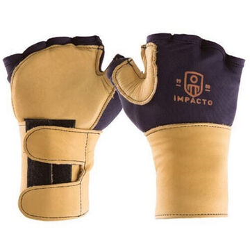 Anti-Vibration Anti-Impact Gloves, L, Visco-Elastic Polymer Palm, Blue/Yellow, Fingerless, Grain Leather/Nylon Lycra