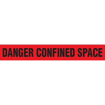 Barricade Tape, Black on Red, 3 in wd, 1000 ft lg, Danger Confined Space, Low Density Polyethylene