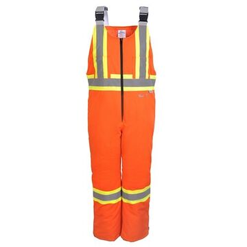 High Visibility, Insulated Bib Overall, L, Orange, Poly/Cotton