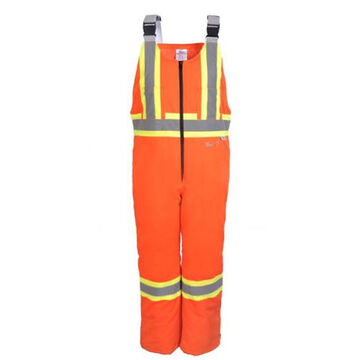 High Visibility, Insulated Bib Overall, XL, Orange, Poly/Cotton