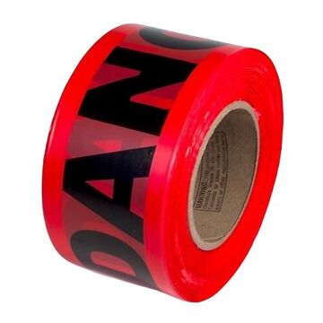 Tape Barricade, Black On Red, 3 In Wd, 1000 Ft Lg, Danger, Low Density Polyethylene