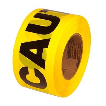 Tape Barricade, Black On Yellow, 3 In Wd, 1000 Ft Lg, Caution, Low Density Polyethylene