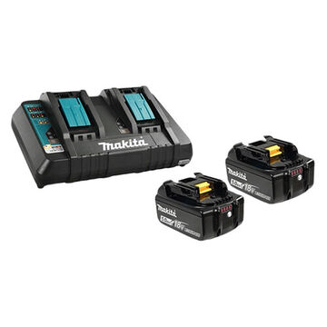 Dual-Port Battery Charger Kit, Lithium lon, 5 Ah, 2 Batteries