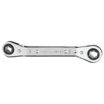 Offset Double Box Reversible Ratcheting Wrench Box End Wrench, Reversible, 6 point, 6-17/32 in lg, 25 deg