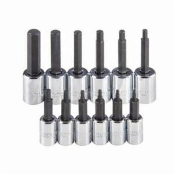 Hex Bit Set, Square Drive, 12 Pieces, Alloy Steel, Chrome Plated, Polished Chrome