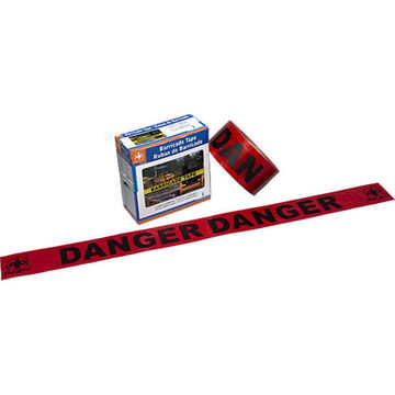 Weather-resistant Barricade Tape, Black on Red, 3 in wd, 1000 ft lg, Danger